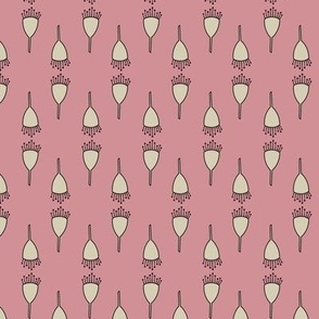 Small scale hand drawn beige Australian gumnuts nature pattern on a pink background