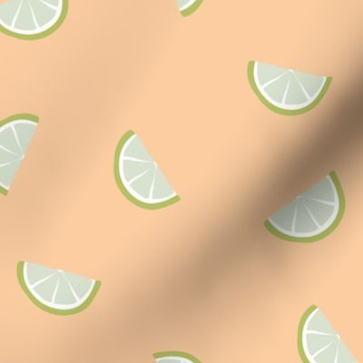 Little summer cocktail lime slices fruit design peach green