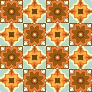 1970s Pattern Tiles in Orange, Brown, Blue