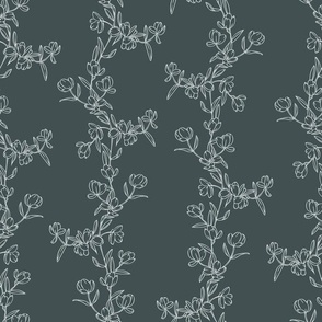 Simplism Hand Drawn Floral Doodles Vertical - Large 1ft- Fabric Wallpaper Sage Green Calm Colors