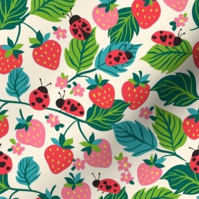 Garden strawberries and ladybirds