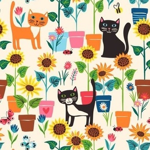 Garden cats and pots