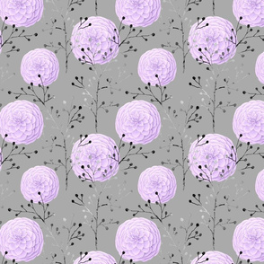 Purple Grey Flower Leaves Floral Pattern Illustration