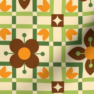 Retro Flower Squares: Brown & Orange