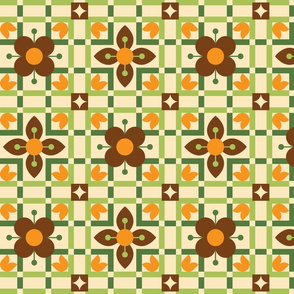 Retro Flower Squares: Brown & Orange