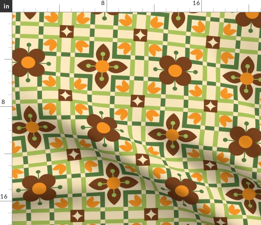 Retro Flower Squares: Brown & Orange