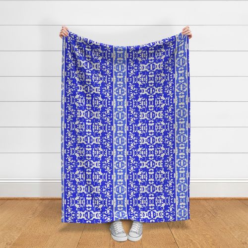 24" LARGE Royal/Denim Blues/Ivory Faux Woven Ikat