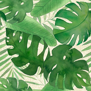 Luana Watercolor Tropical Leaves in Shades of Green