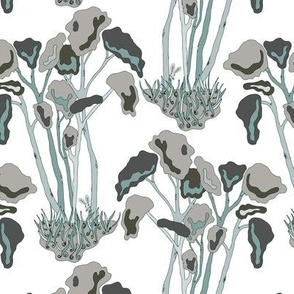 Rabbit Forest -large /gray on blue by JAF Studio
