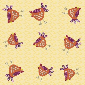 Funky Chickens-Rooster-Orange and Purple-Regular scale