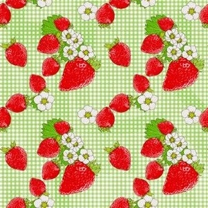Nina's Strawberry Patch on Green Plaid