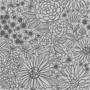 Doodle Flowers - Pewter on Pewter