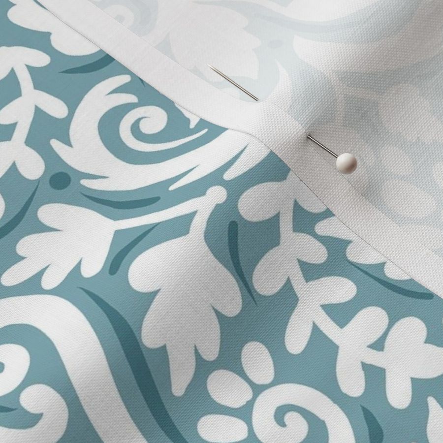 Softly Goes Rococo Teal and white