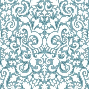 Softly Goes Rococo Teal and white