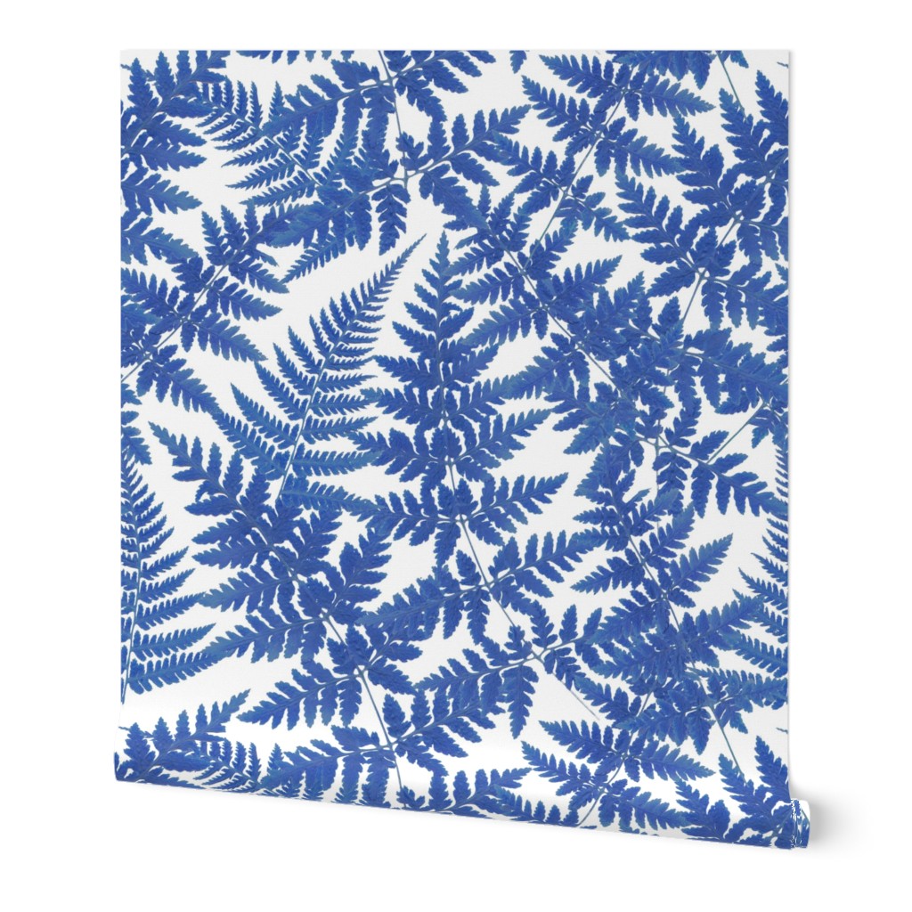 blue ferns on white background, blue aesthetic M