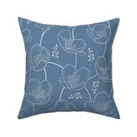 French country contemporary Blue tulips  floral coordinate or wallpaper