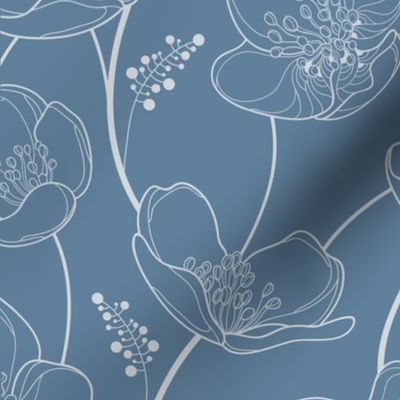 French country contemporary Blue tulips  floral coordinate or wallpaper