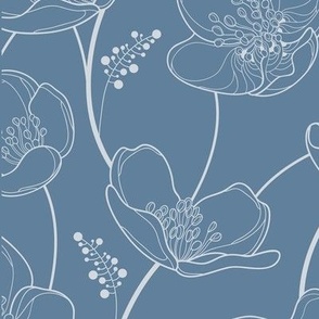 French country contemporary Blue tulips  floral coordinate or wallpaper