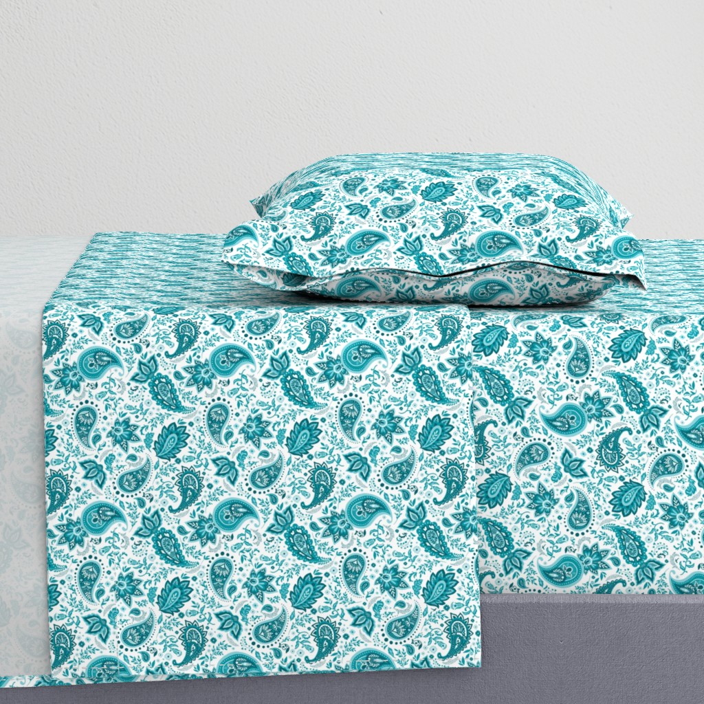 Teal Soma Paisley - White Small Scale