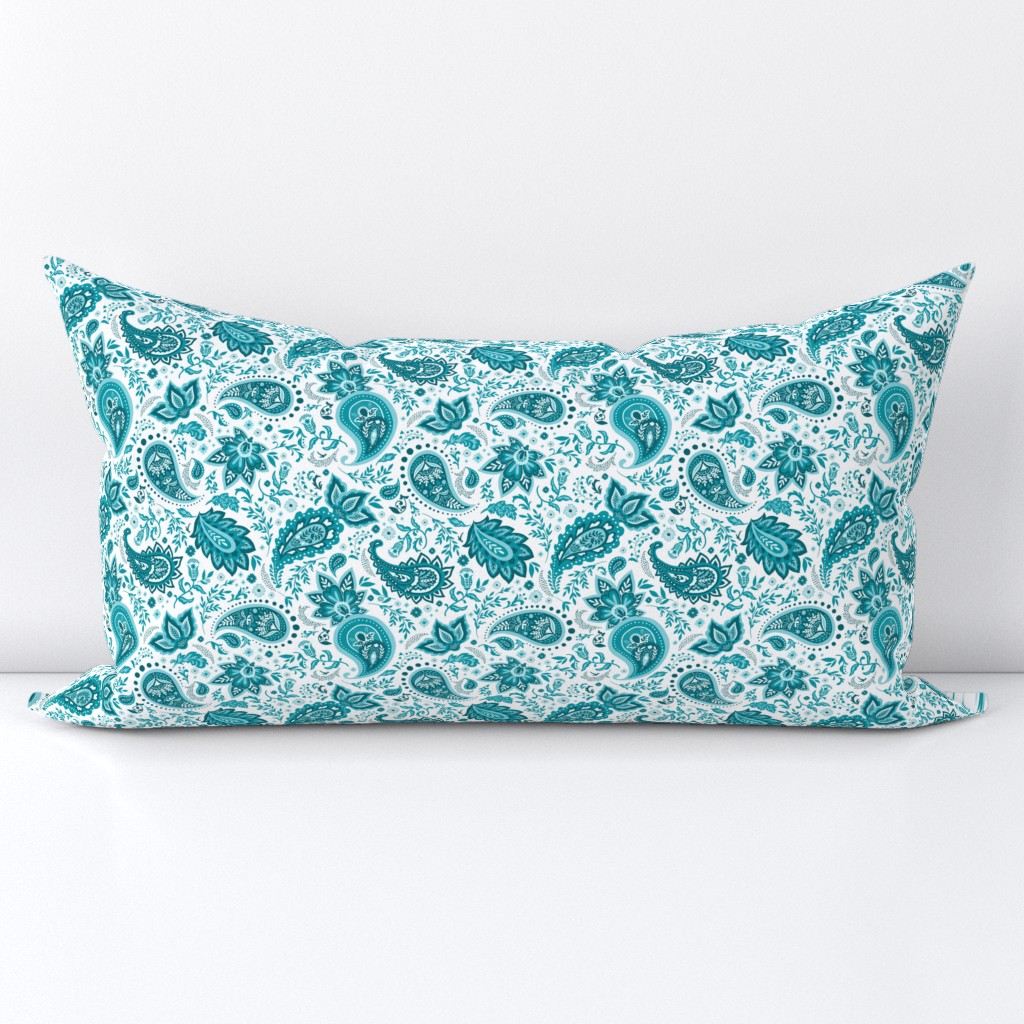 Teal Soma Paisley - White Small Scale