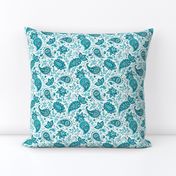 Teal Soma Paisley - White Small Scale