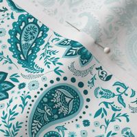 Teal Soma Paisley - White Small Scale