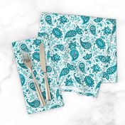 Teal Soma Paisley - White Small Scale