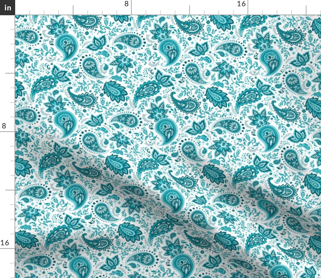 Teal Soma Paisley - White Small Scale