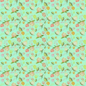 Peony Buds Abound Pattern on Mint Green
