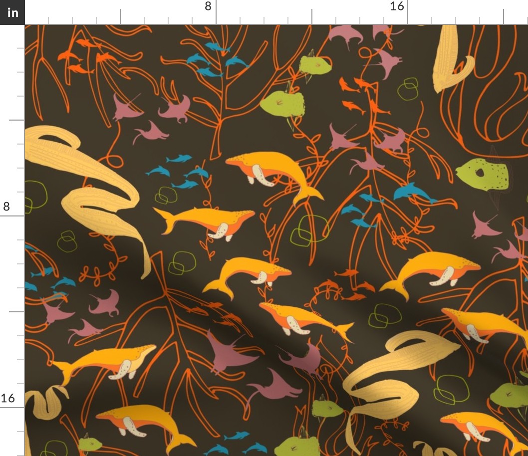 Underwater Lunch Brown - Spoonflower Break Room Wallpaper 