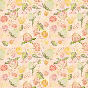 Peony Buds Abound Pattern with Distressed Background