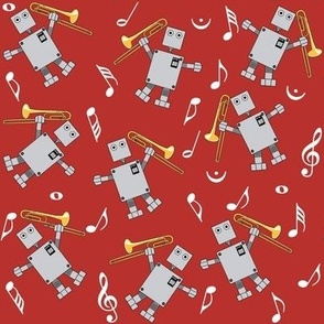 Trombone Robot Music Notes Red Larger