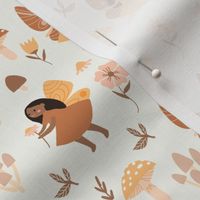 boho fairies fabric - cottage core design, fall, boho brown