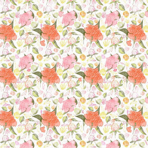 Peonies Abound Pattern in Blush and Pastel Coral