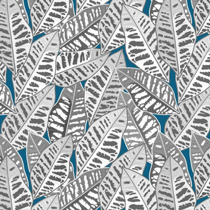 Crotons Are Cool! - greyscale on ocean blue, medium/large 