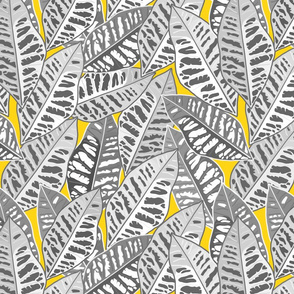 Crotons Are Cool! - greyscale on sunshine yellow, medium/large 