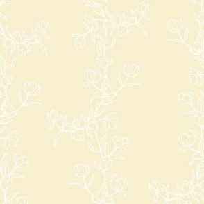 Simplism Hand Drawn Floral Doodles Vertical - Large 1ft- Fabric Wallpaper Bright Yellow Colors