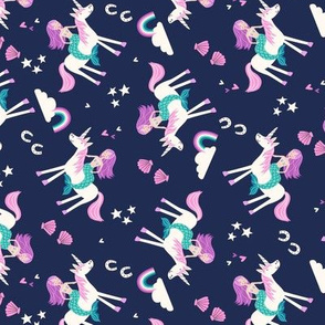 mermaid and unicorn navy rotated