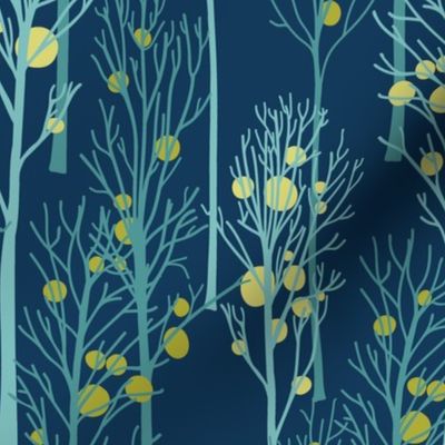winter trees mistletoe starry night wallpaper scale by Pippa Shaw
