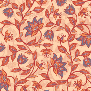 Floral pattern on dark red background. Indian style. Kalamkari. Art Board  Print for Sale by Skaska
