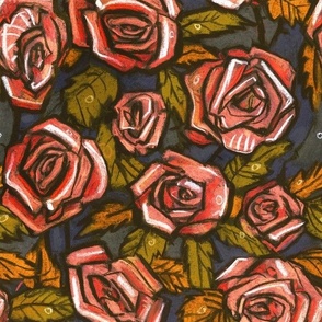 Autumn Roses Pattern Red Green