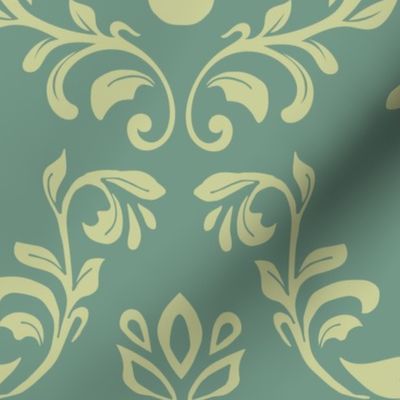 bunny wonderland damask on grayish green