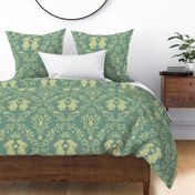 bunny wonderland damask on grayish green