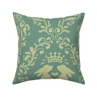 bunny wonderland damask on grayish green