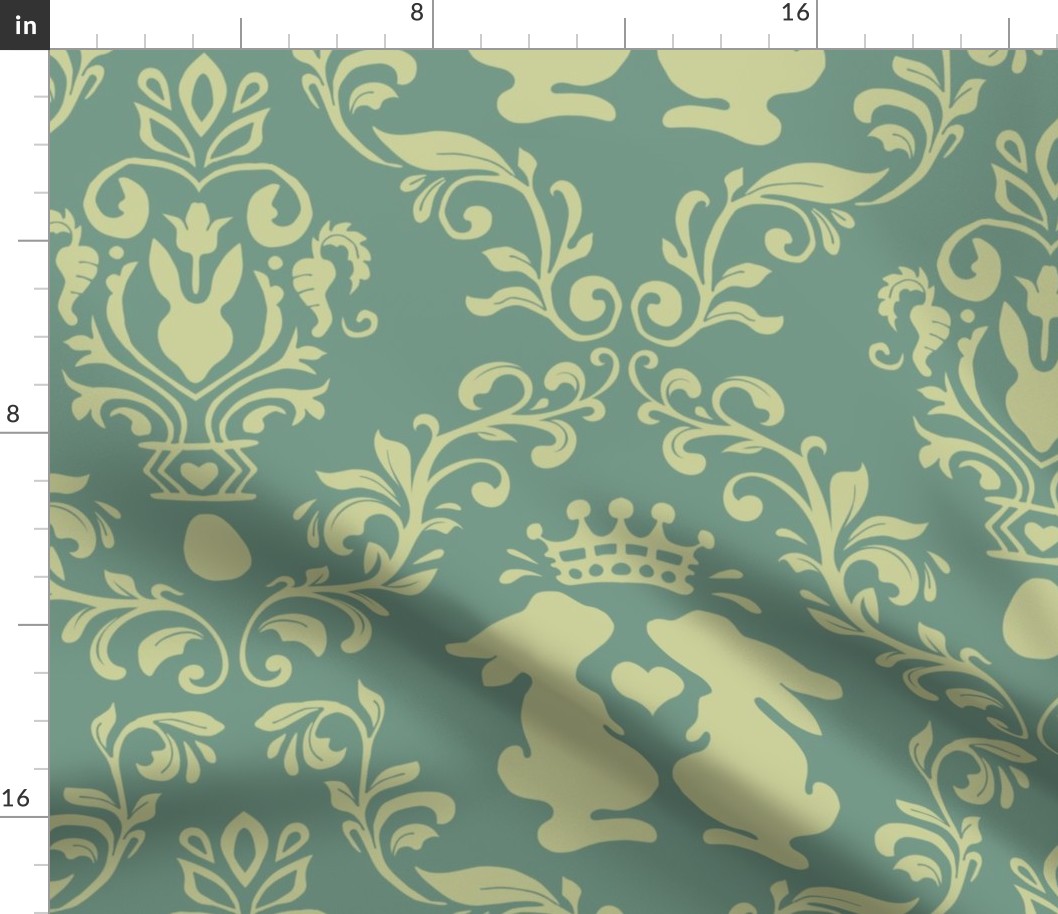 bunny wonderland damask on grayish green