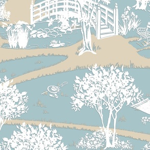 Duke Gardens Stroll | Small | Pale Blue Gray Green #8db4bf +  Cream #E9E090