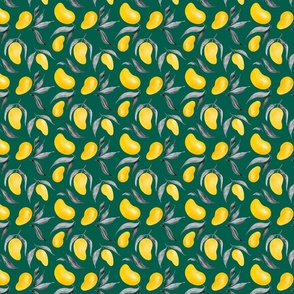 Yellow Mango fruits on a deep green background