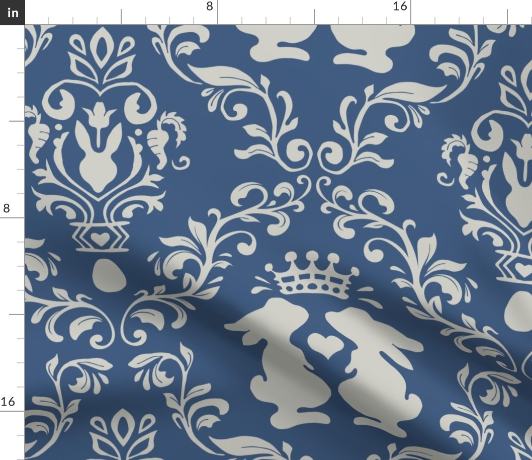 bunny wonderland damask matte blue | large jumbo scale