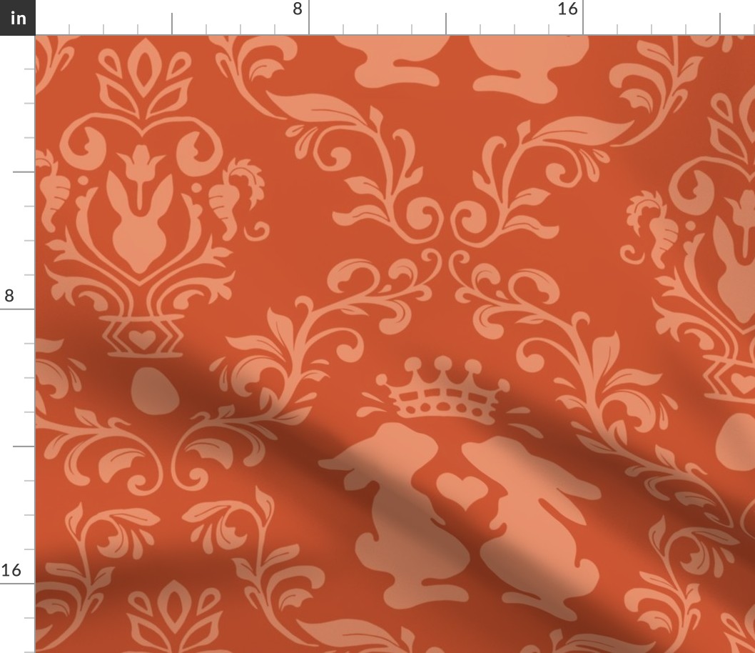 modern bunny damask burnt orange and red | large jumbo scale