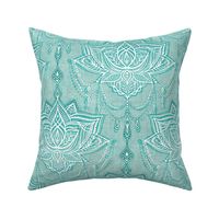 Art Nouveau Beaded Chandelier Doodle with Faux Linen Texture - light blue green